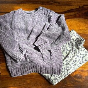 CutePurple Knit Sweater with Floral leggings